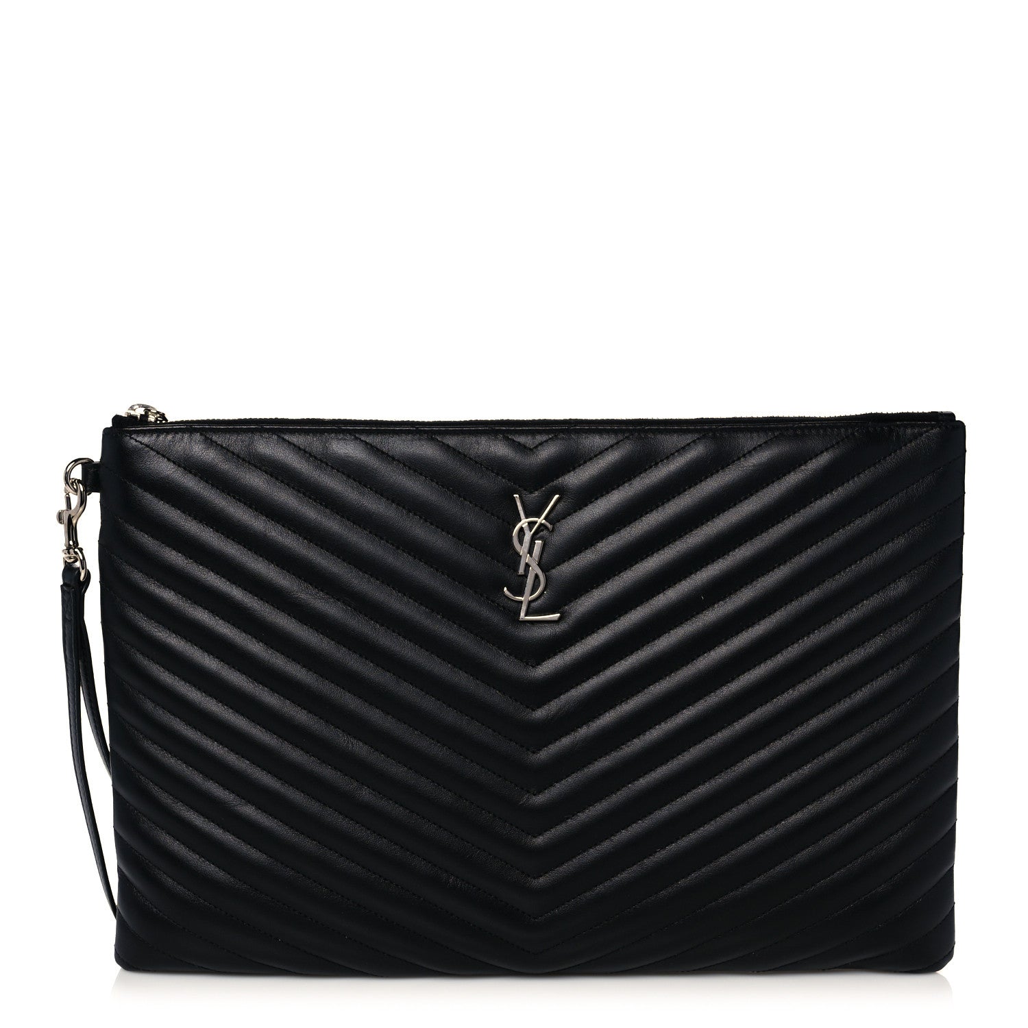 Saint Laurent Calfskin Matelasse Chevron Monogram Document Holder Black 1 of 9