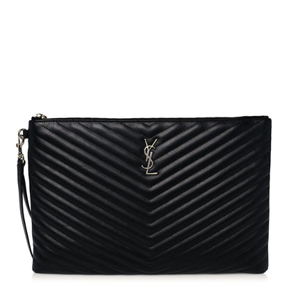 Saint Laurent Calfskin Matelasse Chevron Monogram Document Holder Black 1 of 9