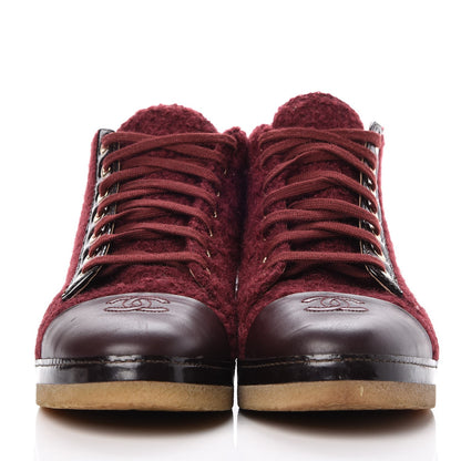 Chanel Tweed Calfskin CC Lace Up Short Boots 39.5 Burgundy 2 of 12