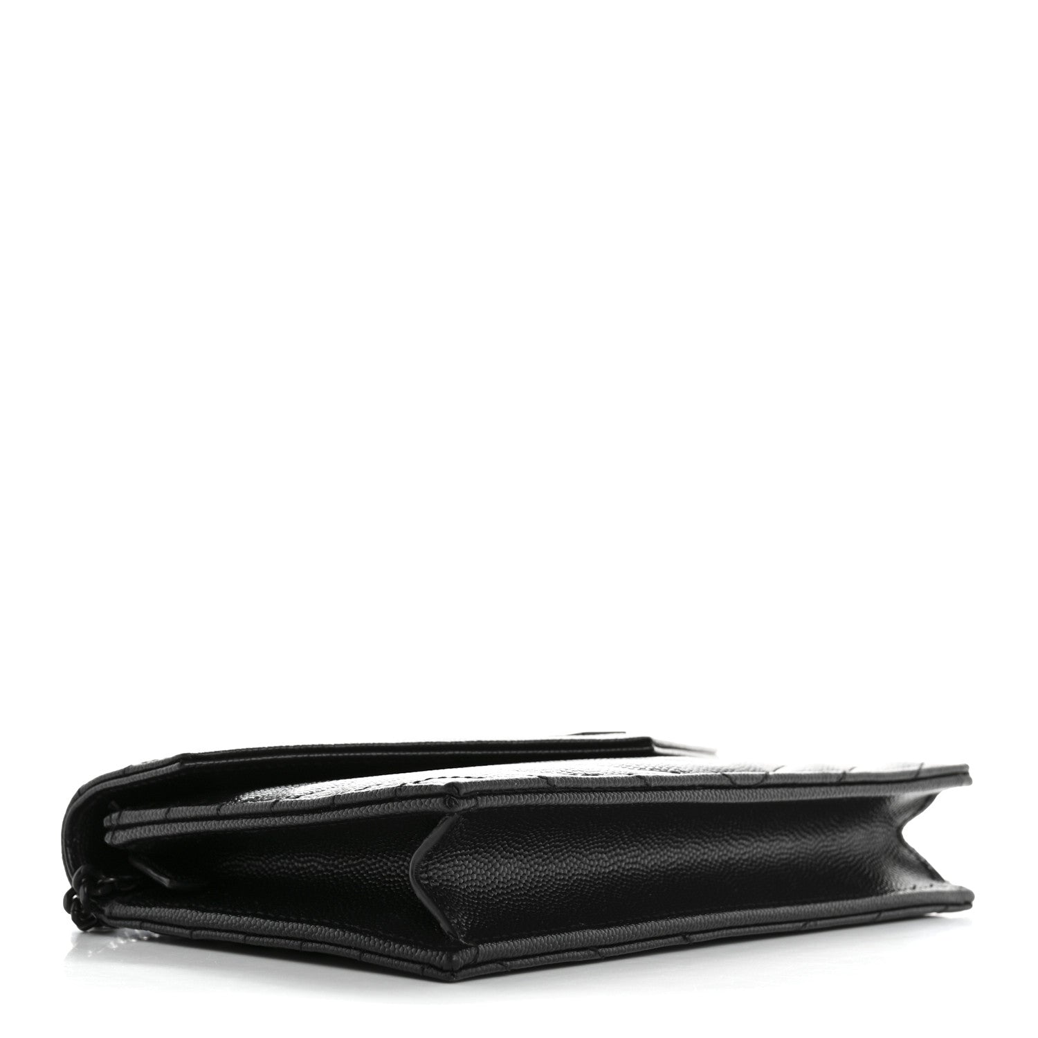 Saint Laurent Grain De Poudre Matelasse Chevron Monogram Monochrome Envelope Chain Wallet Black 4 of 12