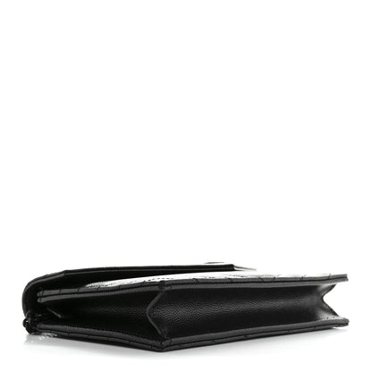 Saint Laurent Grain De Poudre Matelasse Chevron Monogram Monochrome Envelope Chain Wallet Black 4 of 12