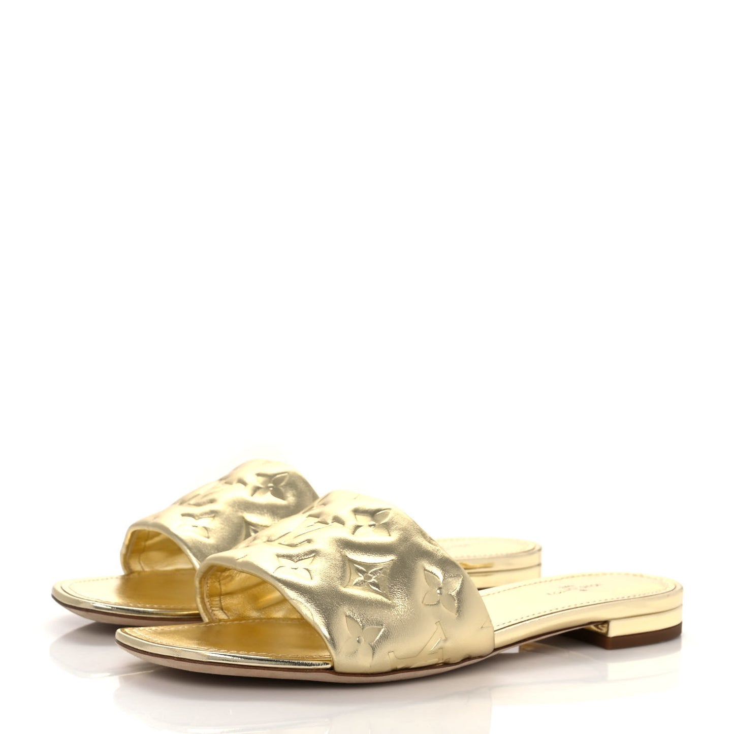 Metallic Lambskin Embossed Monogram Revival Flat Mules 40 Gold