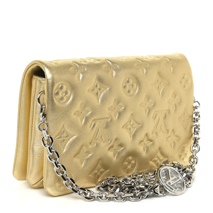 Louis Vuitton Metallic Lambskin Embossed Monogram Pochette Coussin Gold 3 of 10