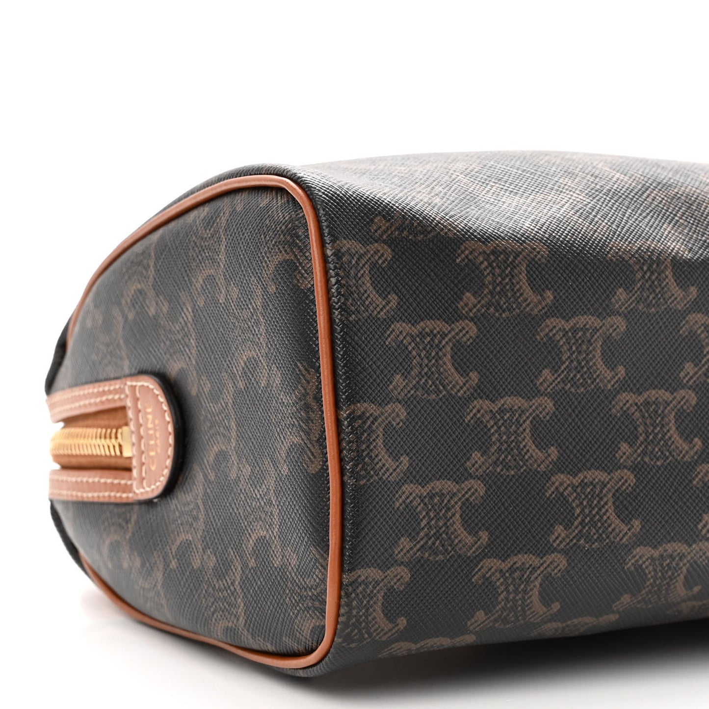 Triomphe Canvas Calfskin Small Boston Bag Tan