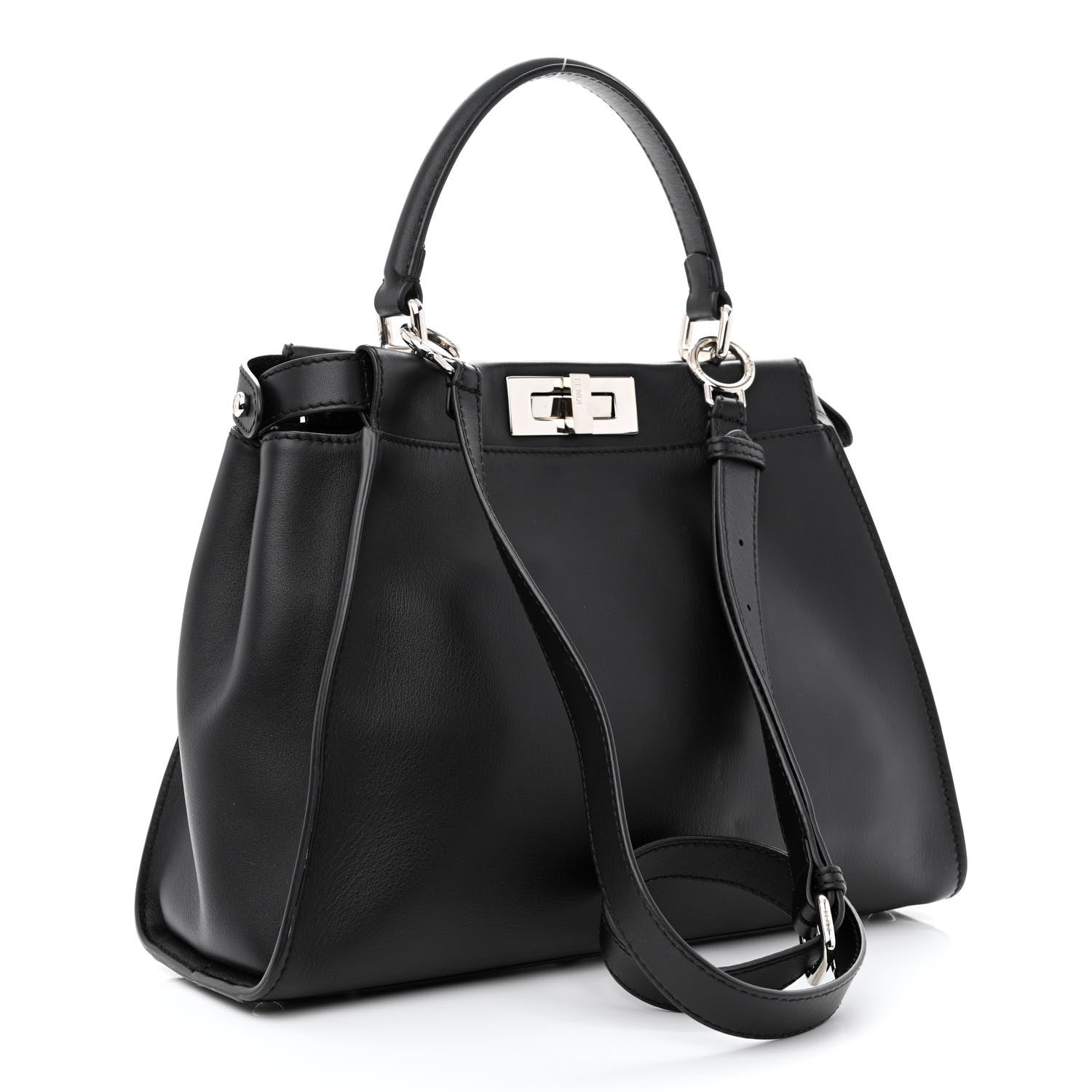 Fendi Vitello Seta Snakeskin Crocodile Monster Eyes Medium Peekaboo Iconic Satchel Black Girasole 4 of 17