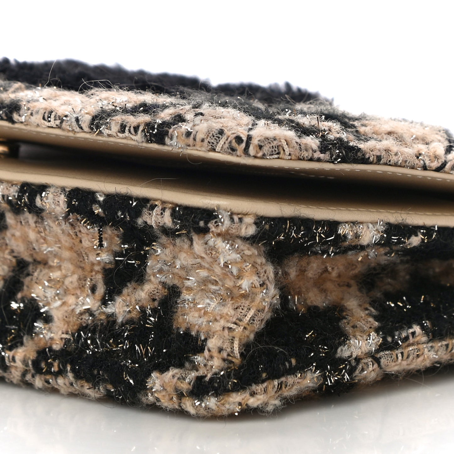 Tweed Shearling Quilted Chanel Wallet On Chain WOC and Coin Purse Beige Black