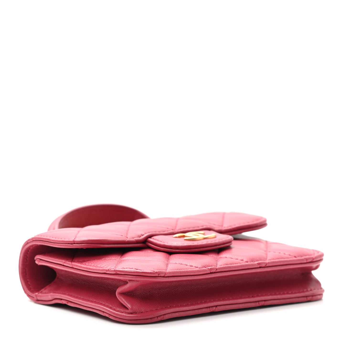 Lambskin Quilted Top Handle Flap Coin Purse With Chain Dark Pink
