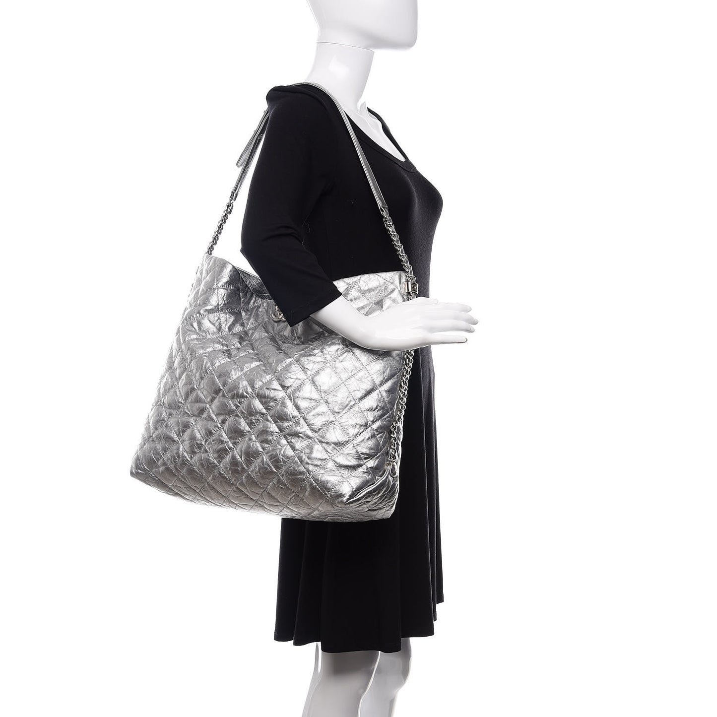Metallic Crackled Calfskin Quilted Large Big Bang Hobo Silver