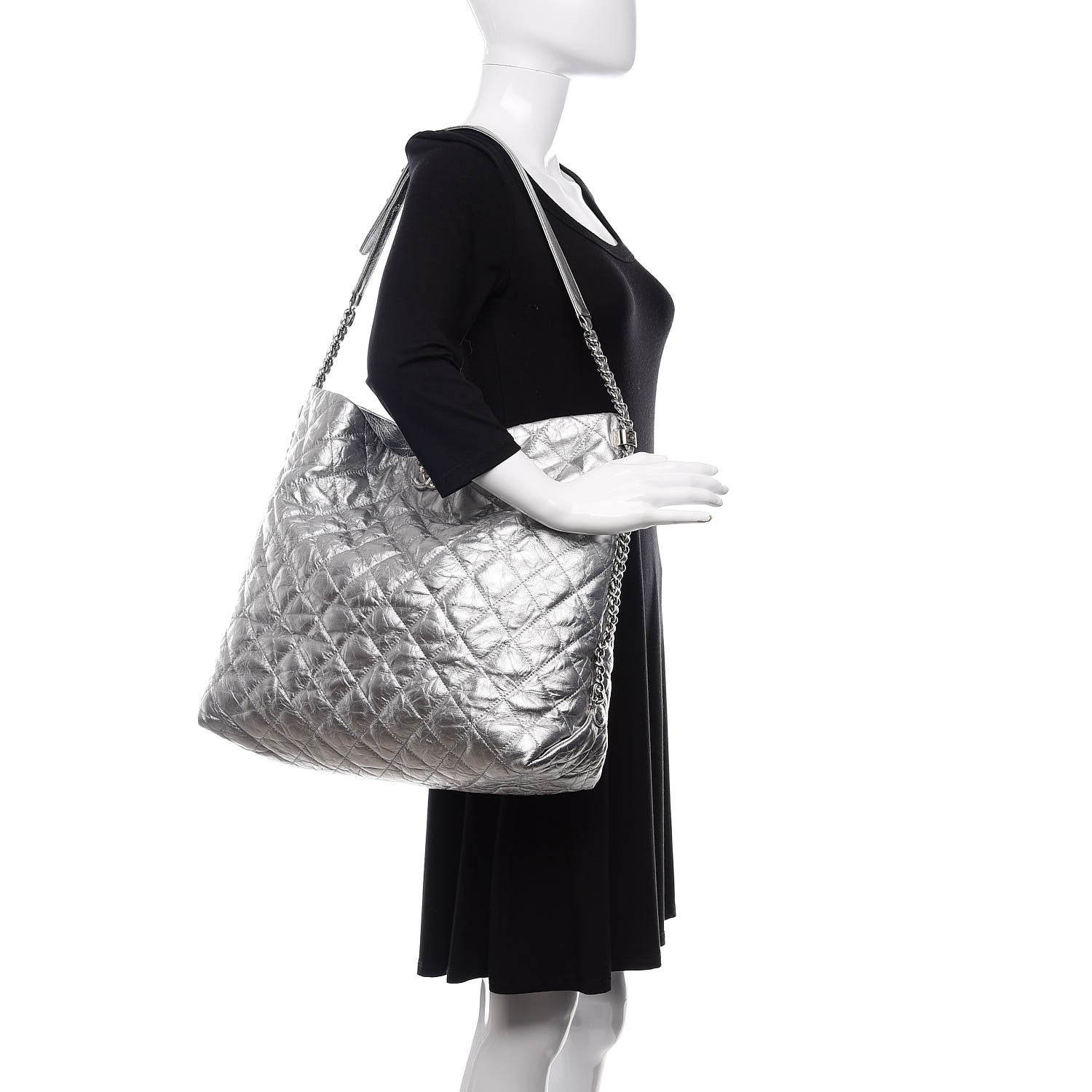 Chanel Metallic Crackled Calfskin Quilted Large Big Bang Hobo Silver 2 of 11