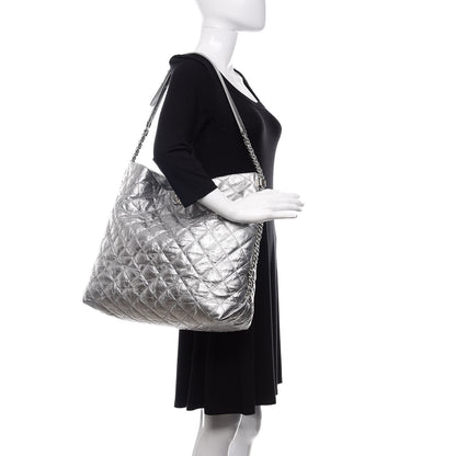 Chanel Metallic Crackled Calfskin Quilted Large Big Bang Hobo Silver 2 of 11