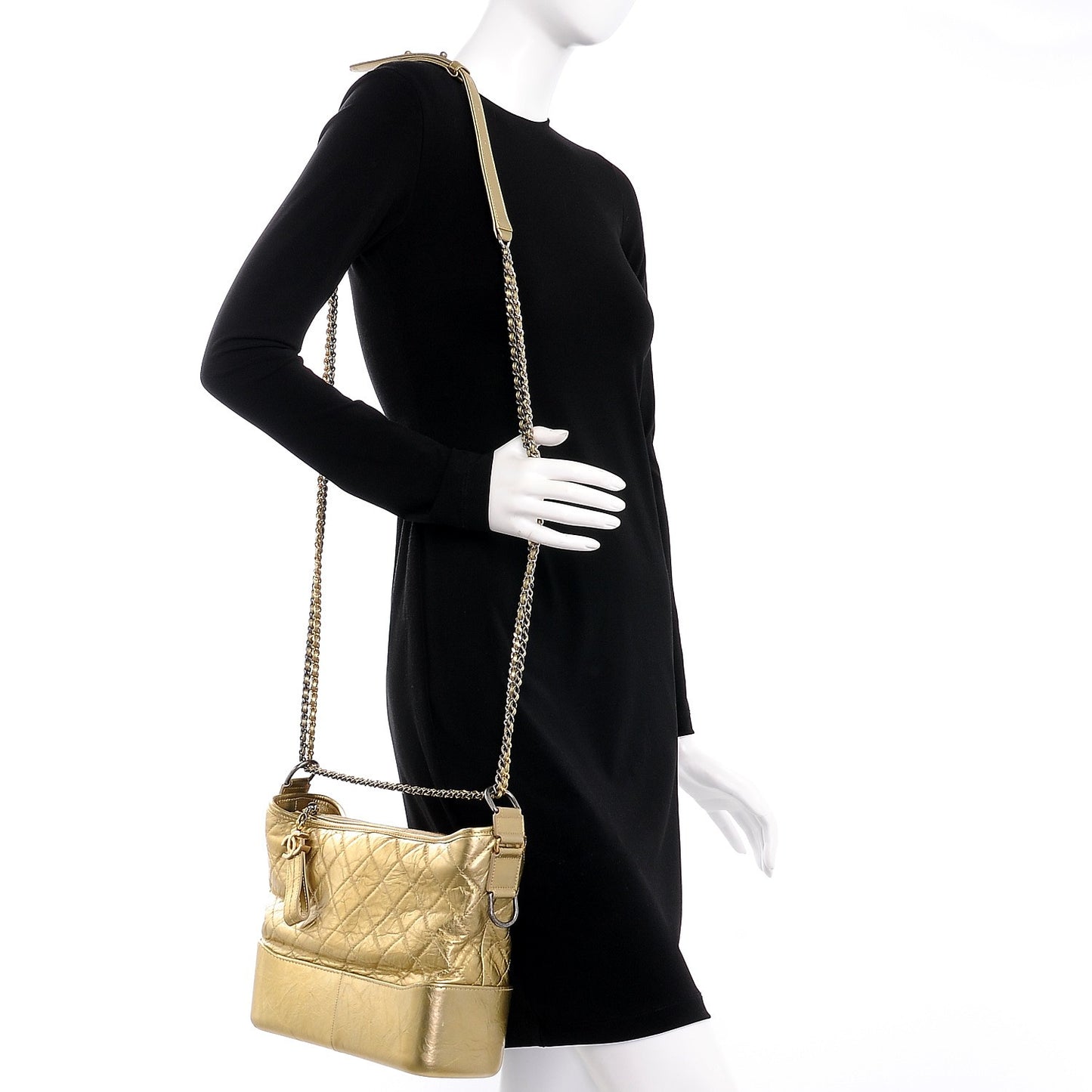 Metallic Aged Calfskin Quilted Medium Gabrielle Gold