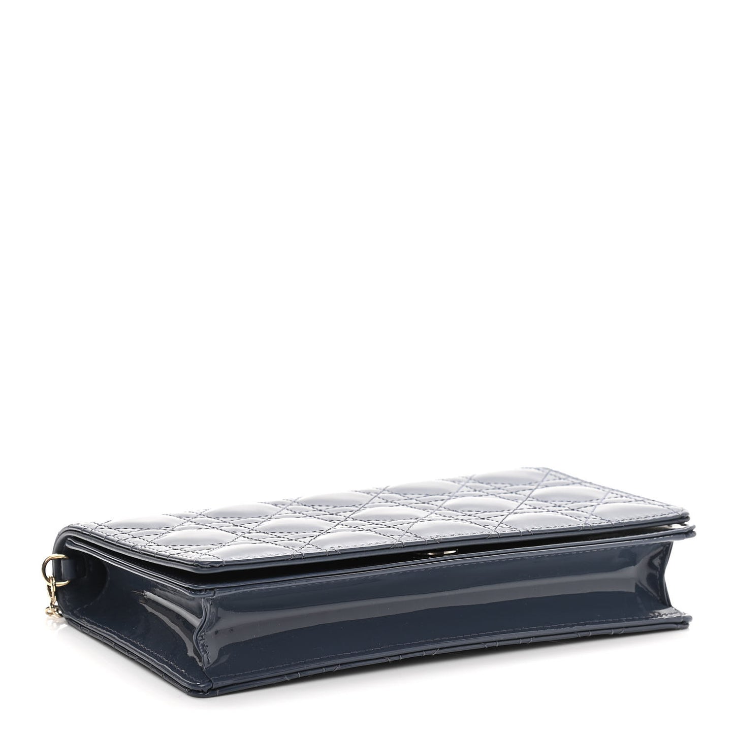 Patent Cannage Lady Dior Chain Wallet Denim