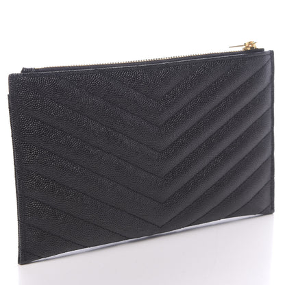 Saint Laurent Grain De Poudre Chevron Monogram Bill Pouch Black 3 of 7