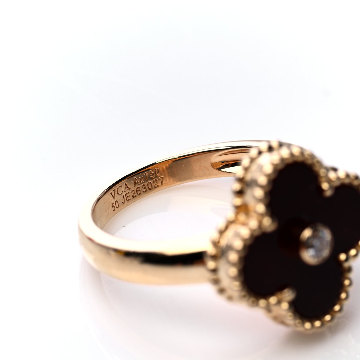 18K Yellow Gold Diamond Carnelian Vintage Alhambra Ring 50 5.25