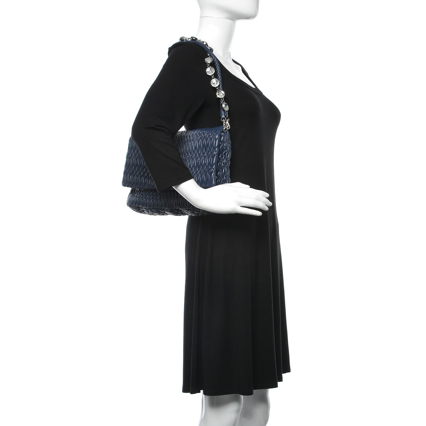 Nappa Matelasse Crystal Flap Clutch Bleuette