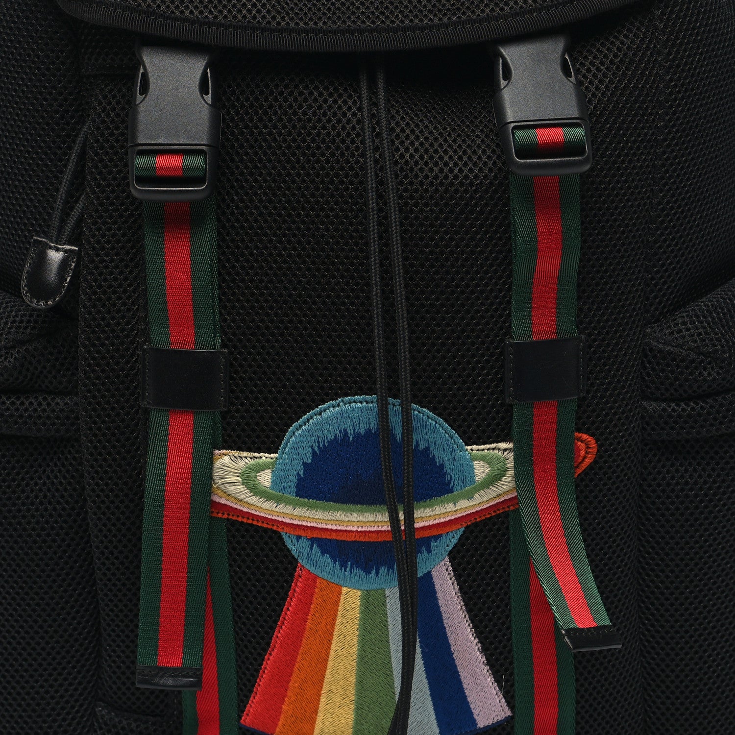 Gucci Mesh Web Hollywood Embroidered Double Buckle Backpack Black Multicolor 8 of 12