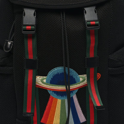 Gucci Mesh Web Hollywood Embroidered Double Buckle Backpack Black Multicolor 8 of 12