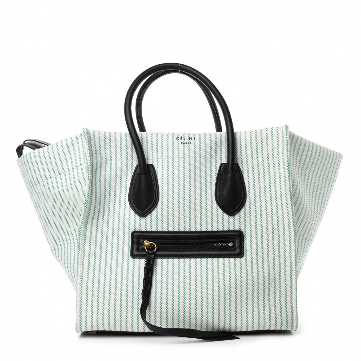 Celine Cotton Canvas Striped Medium Phantom Luggage White Green 1 of 10