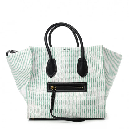 Celine Cotton Canvas Striped Medium Phantom Luggage White Green 1 of 10
