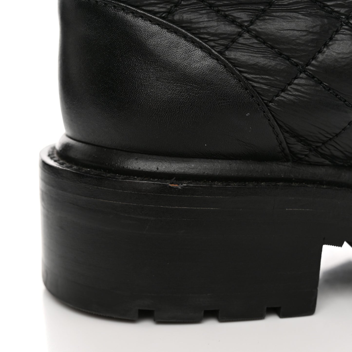 Shiny Calfskin Quilted Lace Up Combat Boots 35.5 Black