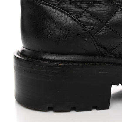 Chanel Shiny Calfskin Quilted Lace Up Combat Boots 35.5 Black 12 of 18