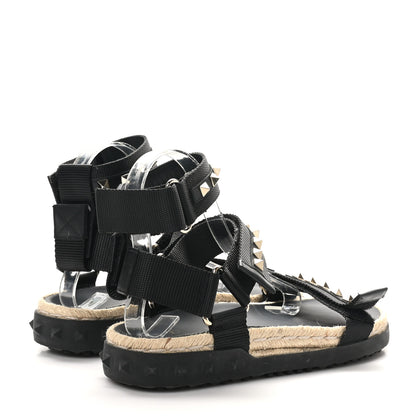 Valentino Garavani Nylon Rockstud Velcro Espadrille Sandals 39 Black 5 of 8