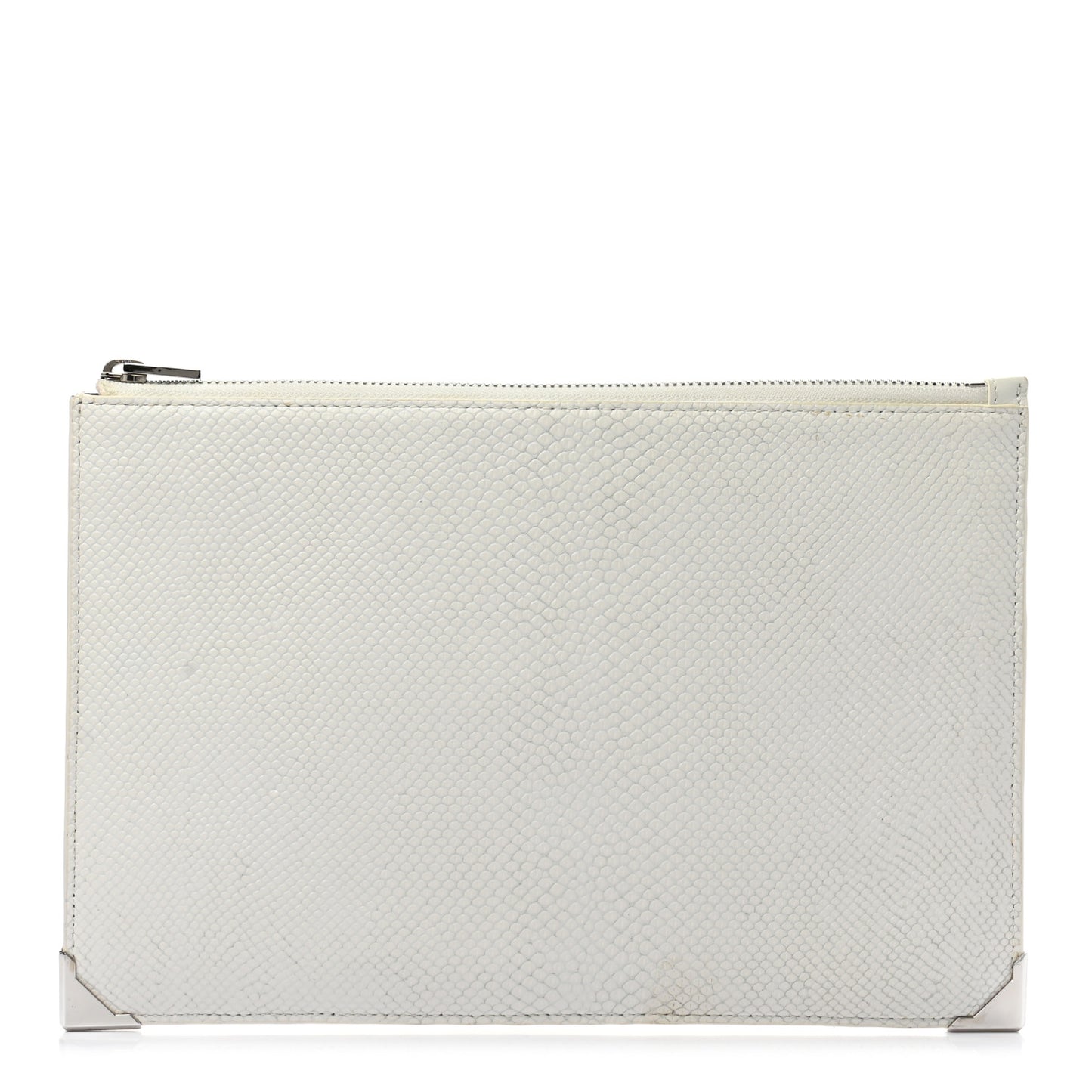 Calfskin Snakeskin Embossed Prisma Flat Pouch White Silver Hardware