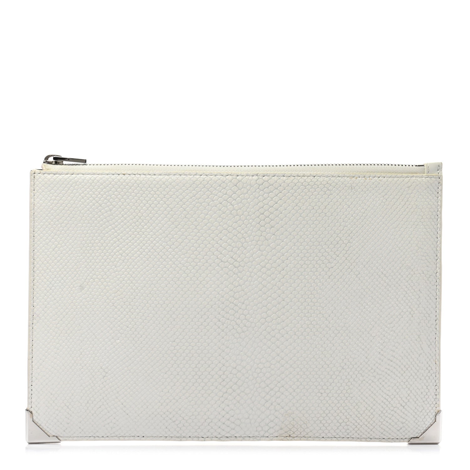 Alexander Wang Calfskin Snakeskin Embossed Prisma Flat Pouch White Silver Hardware 3 of 14