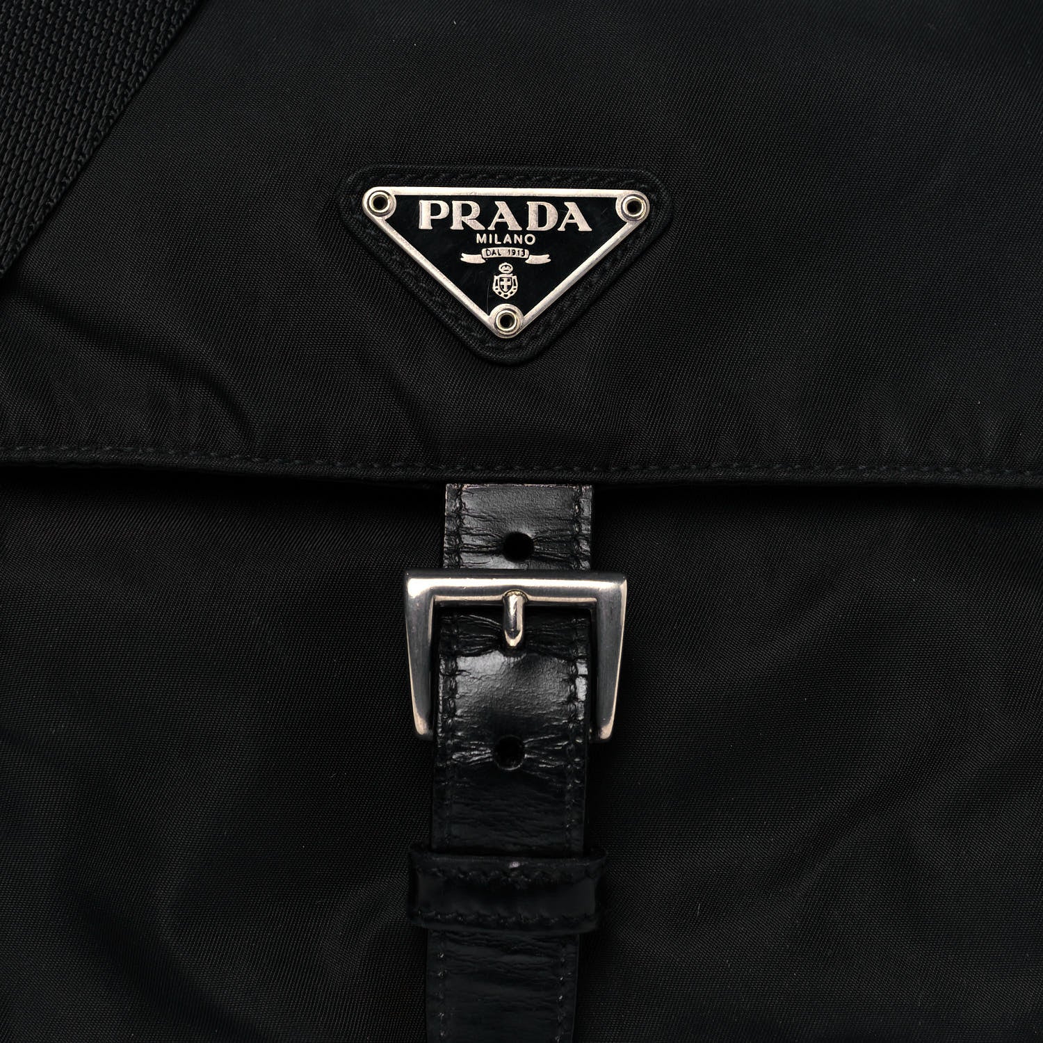 Prada Tessuto Nylon Single Buckle Messenger Bag Black 7 of 15