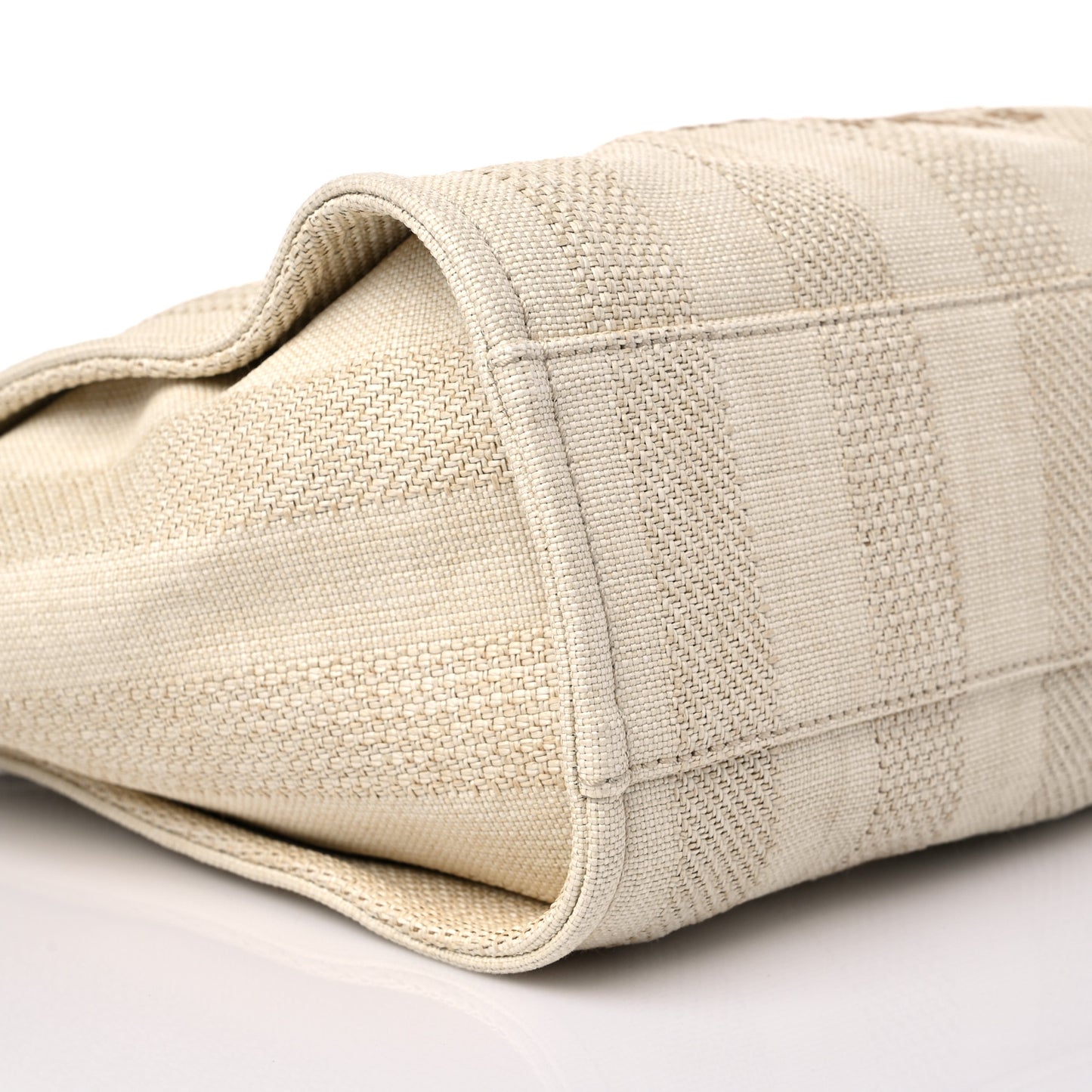 Mixed Fibers Calfskin Striped Small Deauville Tote Beige