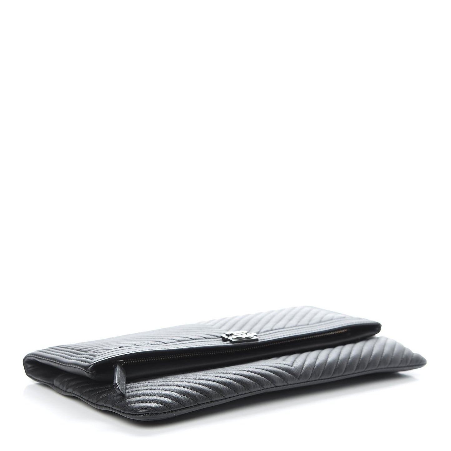 Calfskin Chevron Quilted Beauty CC Boy Clutch Black