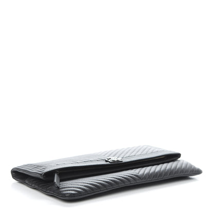 Chanel Calfskin Chevron Quilted Beauty CC Boy Clutch Black 4 of 10