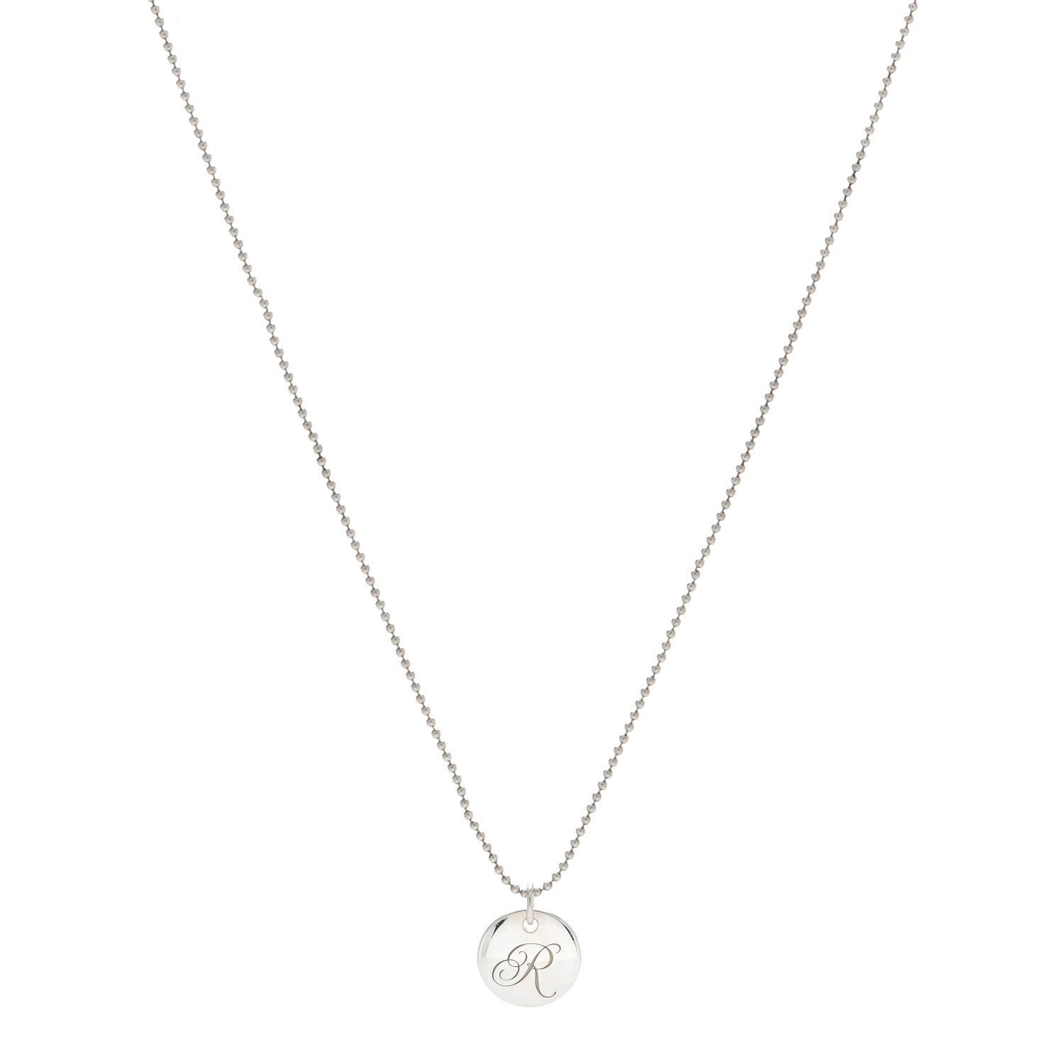 Tiffany Sterling Silver Letter R Round Pendant Beaded Chain Necklace 1 of 6