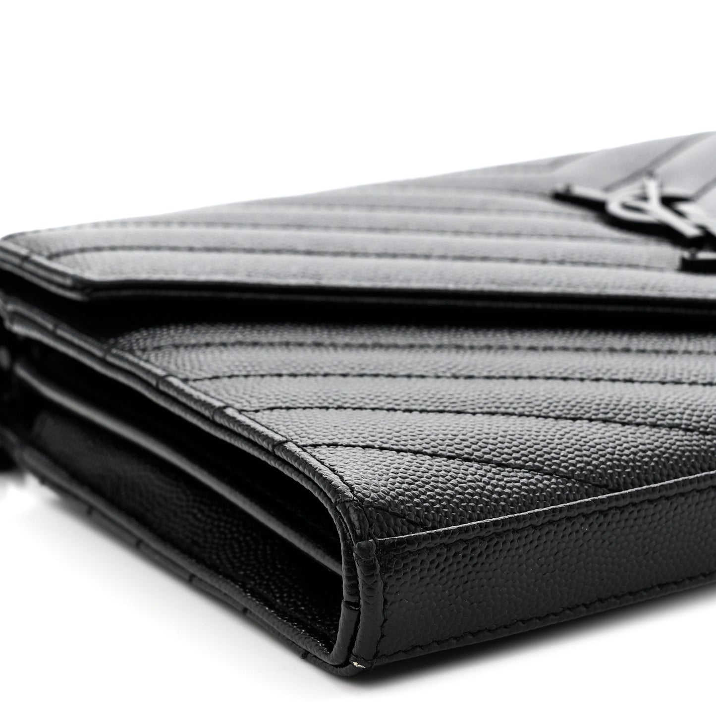 Grain De Poudre Matelasse Chevron Monogram Monochrome Chain Wallet Black