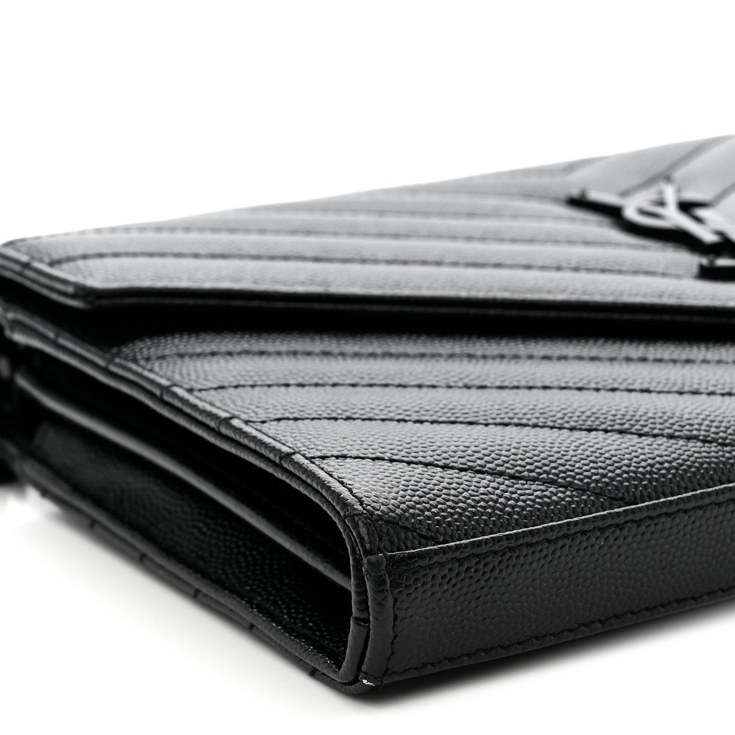 Saint Laurent Grain De Poudre Matelasse Chevron Monogram Monochrome Chain Wallet Black 8 of 10
