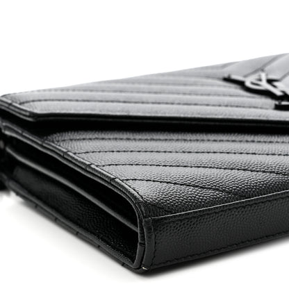 Saint Laurent Grain De Poudre Matelasse Chevron Monogram Monochrome Chain Wallet Black 8 of 10