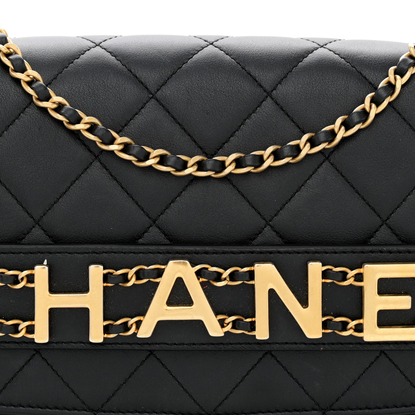 Calfskin Quilted Enchained Clutch Black