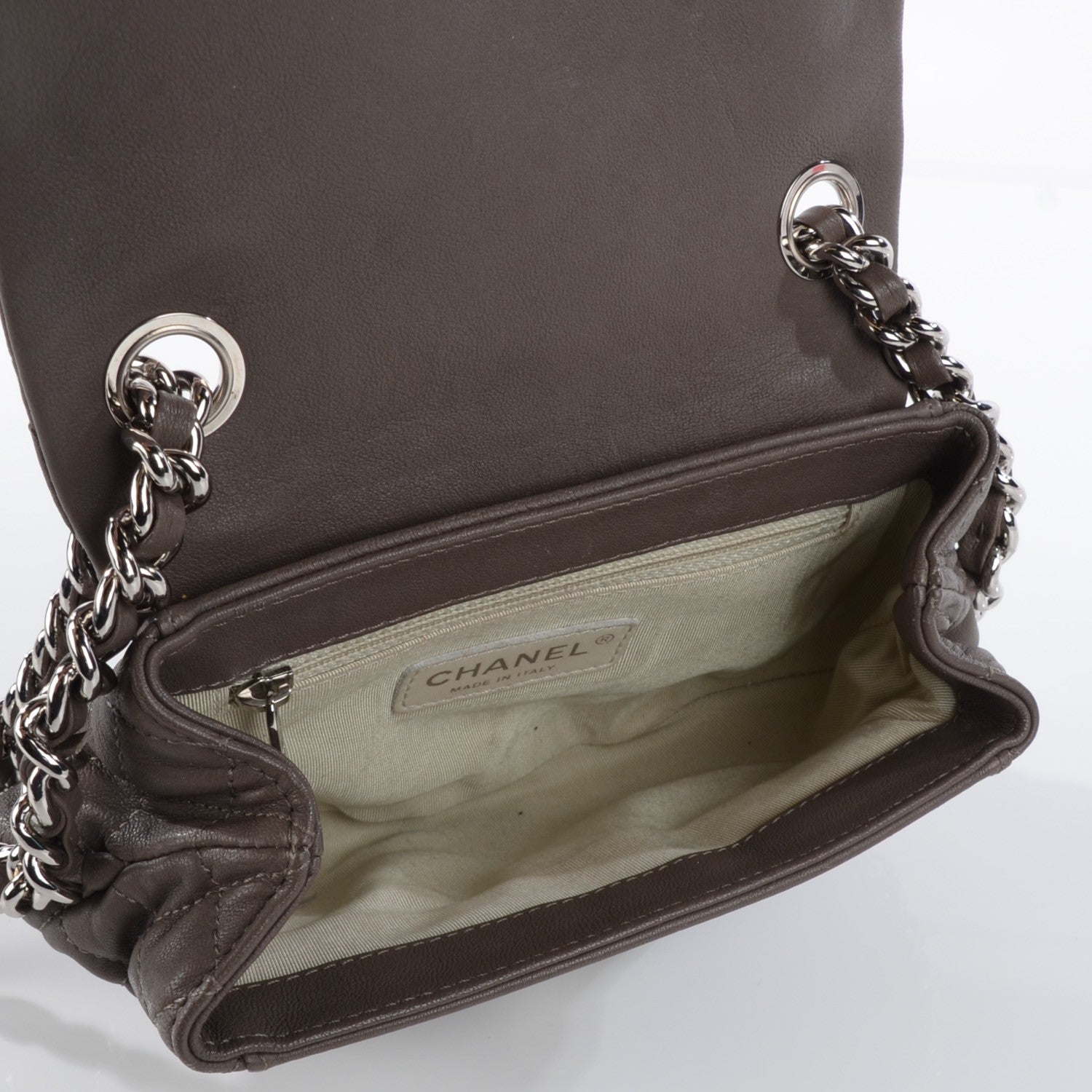 Chanel Washed Lambskin Quilted Mini Chain Around Messenger Grey 7 of 7