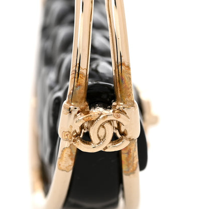 Chanel Metal Resin Quilted Flap Bag Hoop Earrings Black Gold 5 of 5