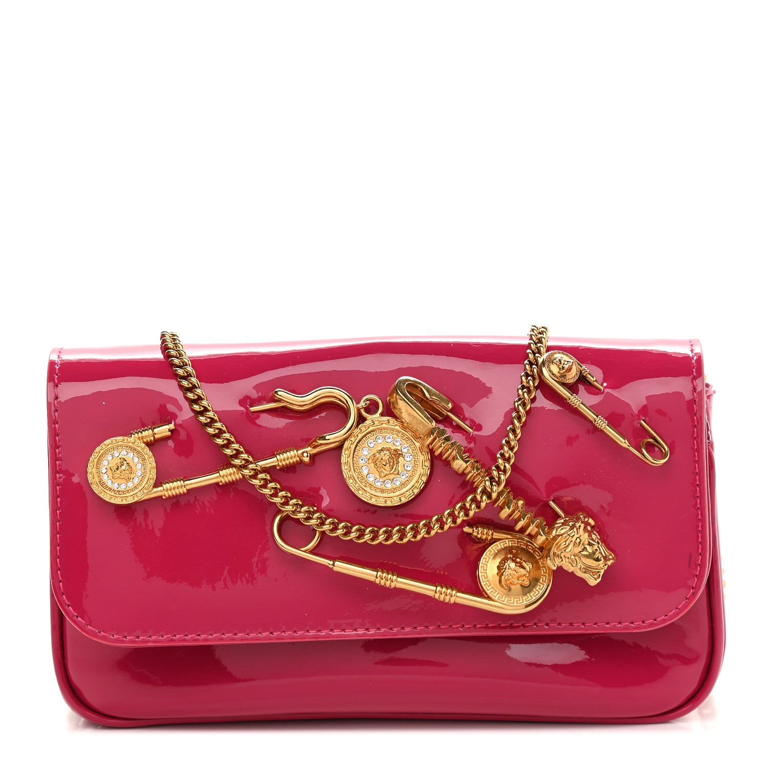 Versace Patent Medusa Safety Pin Embellished Shoulder Bag Pink 1 of 10