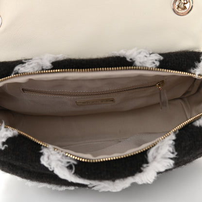 Chanel Wool Shearling Sheepskin Zip Around Flap Black Ecru 5 of 11