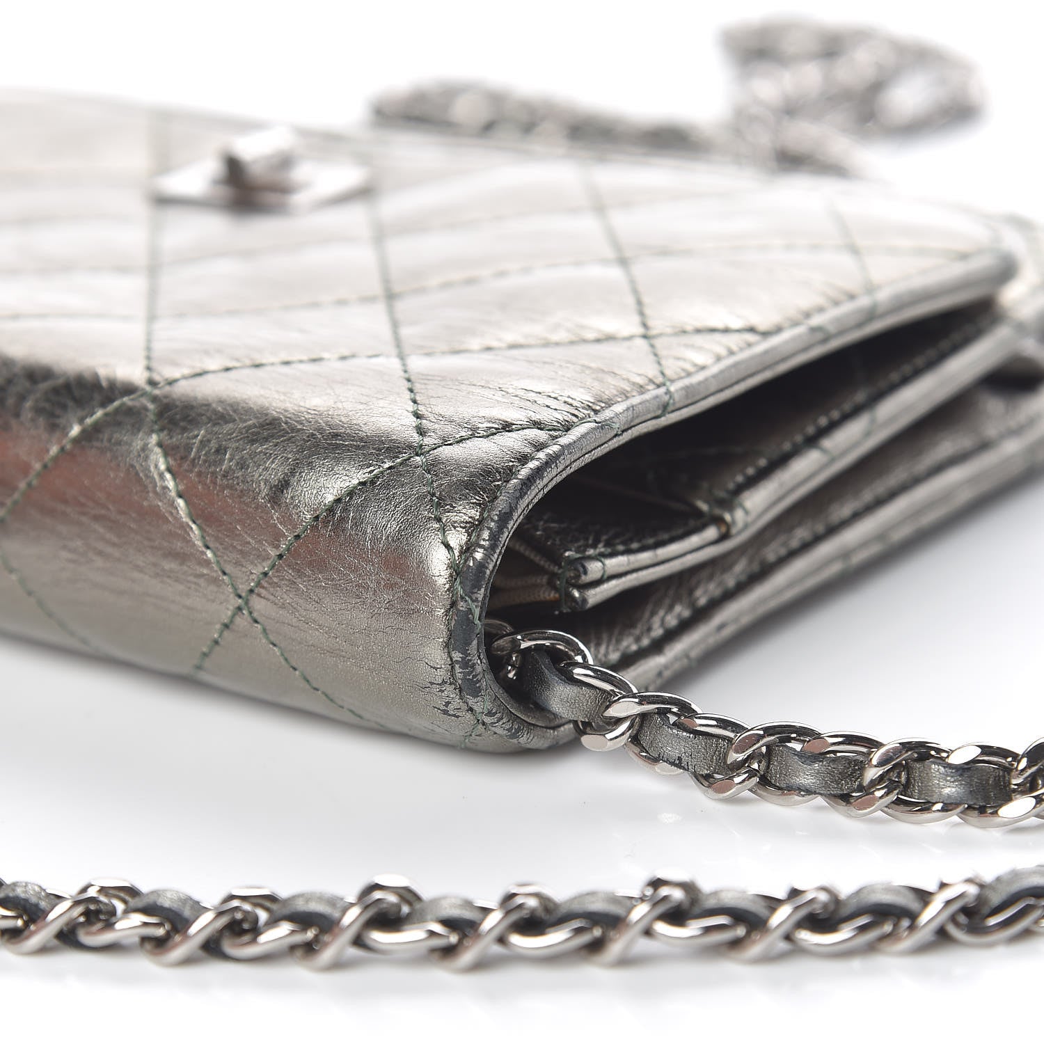 Chanel Metallic Aged Calfskin Quilted Reissue Wallet On Chain WOC Green 13 of 17