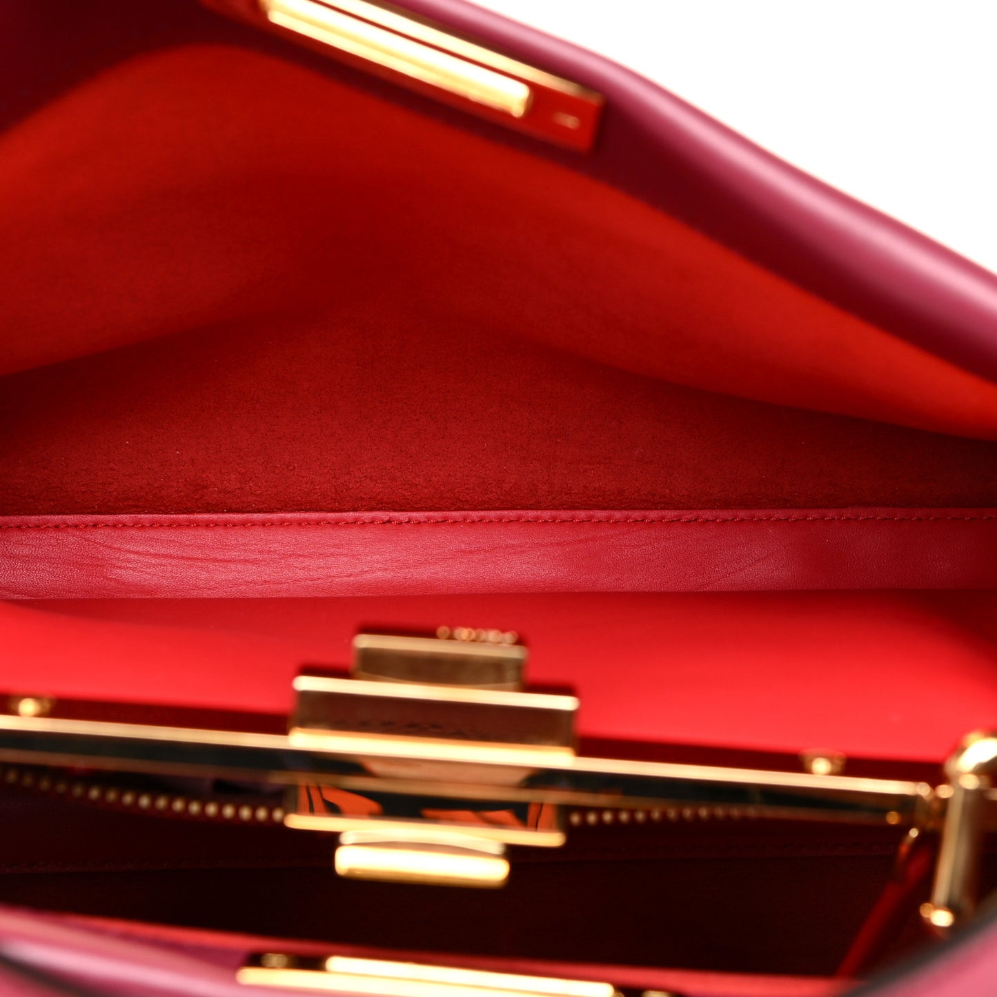 Vitello Seta Shiny Nappa Vitello Mirror Crystal Monster Eyes Medium Peekaboo Iconic Satchel Amarena Fiamma