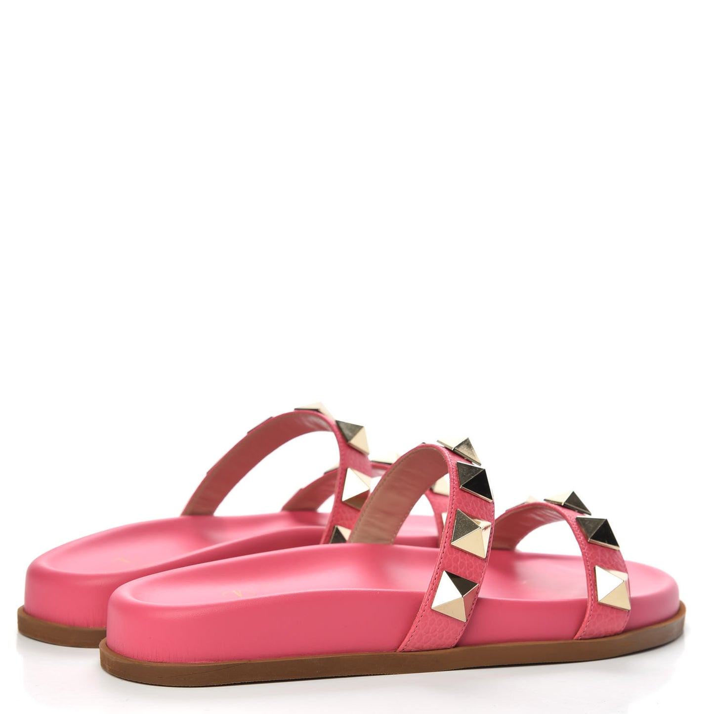 Pebbled Calfskin Macro Rockstud Lock Slide Sandals 35.5 Deep Fuxia