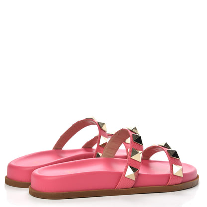 Valentino Garavani Pebbled Calfskin Macro Rockstud Lock Slide Sandals 35.5 Deep Fuxia 4 of 8