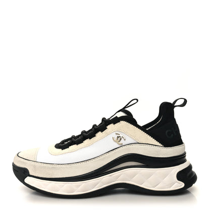Chanel Velvet Calfskin Mixed Fibers CC Sneakers 37.5 Ivory Black 1 of 8