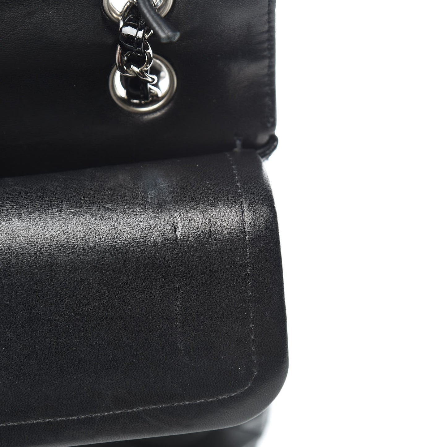 Patent Quilted Medium Double Flap Black