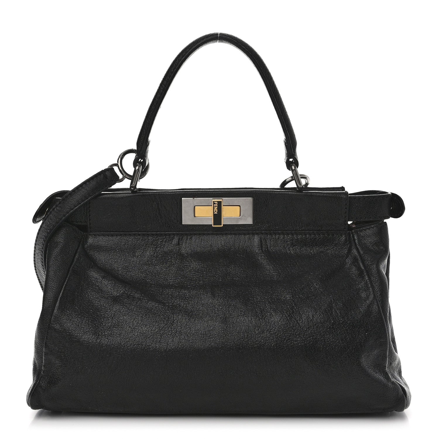 Fendi Goatskin Zucca Medium Peekaboo Iconic Satchel Black Tobacco 1 of 14