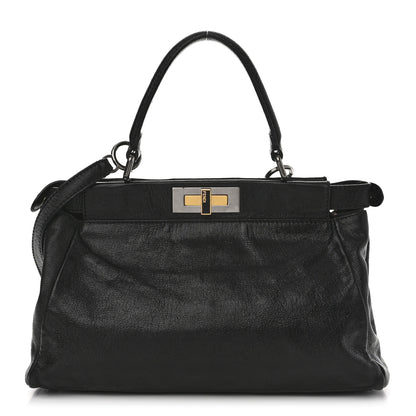 Fendi Goatskin Zucca Medium Peekaboo Iconic Satchel Black Tobacco 1 of 14