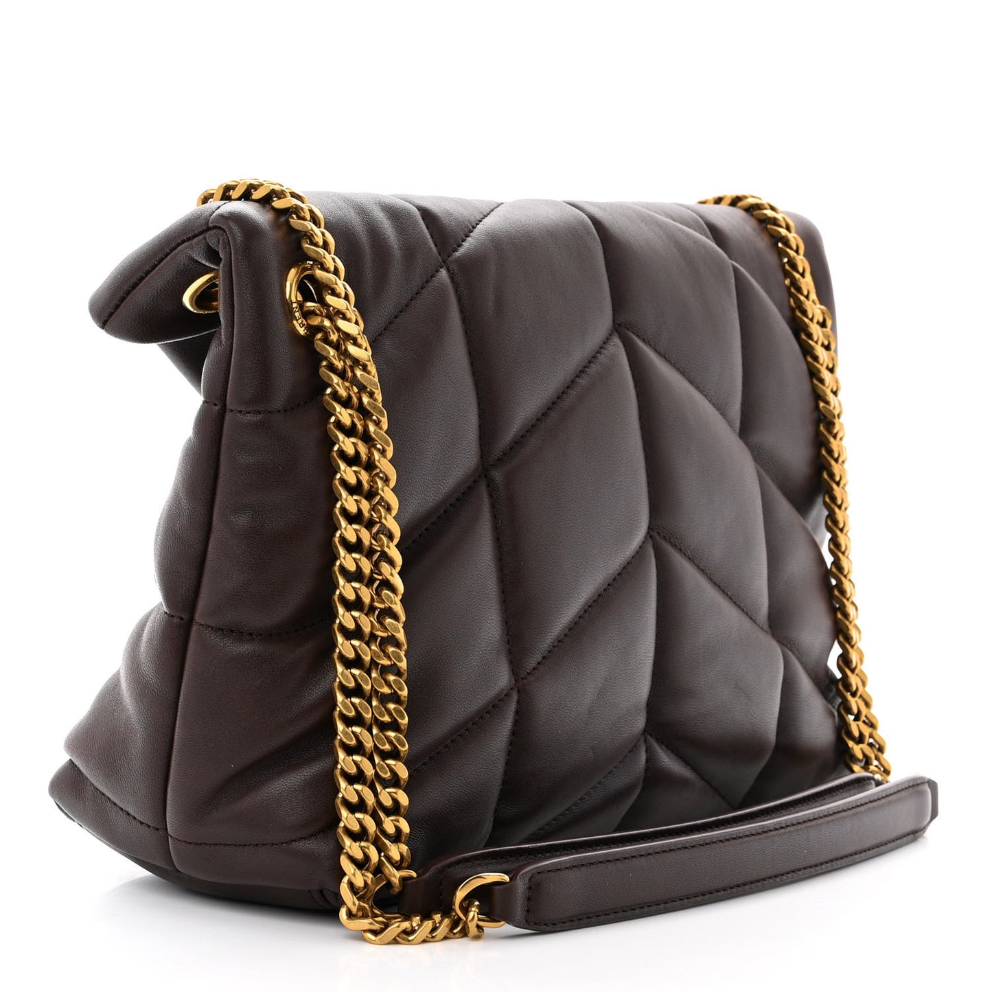 Lambskin Quilted Small Loulou Puffer Monogram Chain Satchel Dark Ganache
